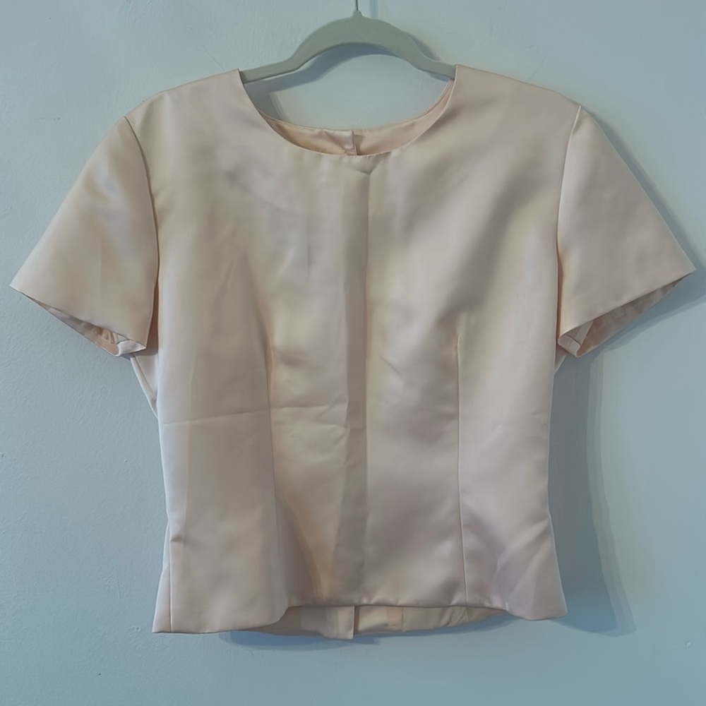 Vintage Margot Light Pink Short Sleeves Round Neck Satin Lined Top Size 8